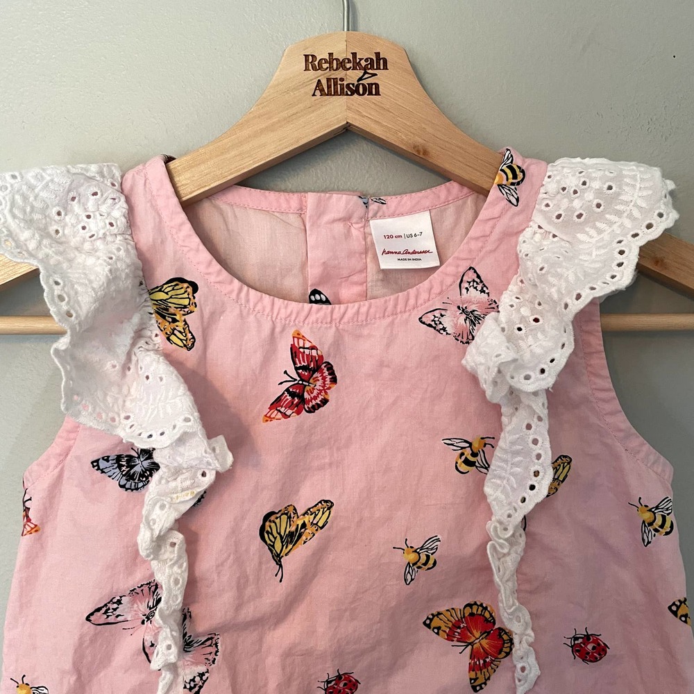 Hanna Andersson Woven Pink Butterfly Swing Dress in Pink SZ 6-7Y - Picture 7 of 16